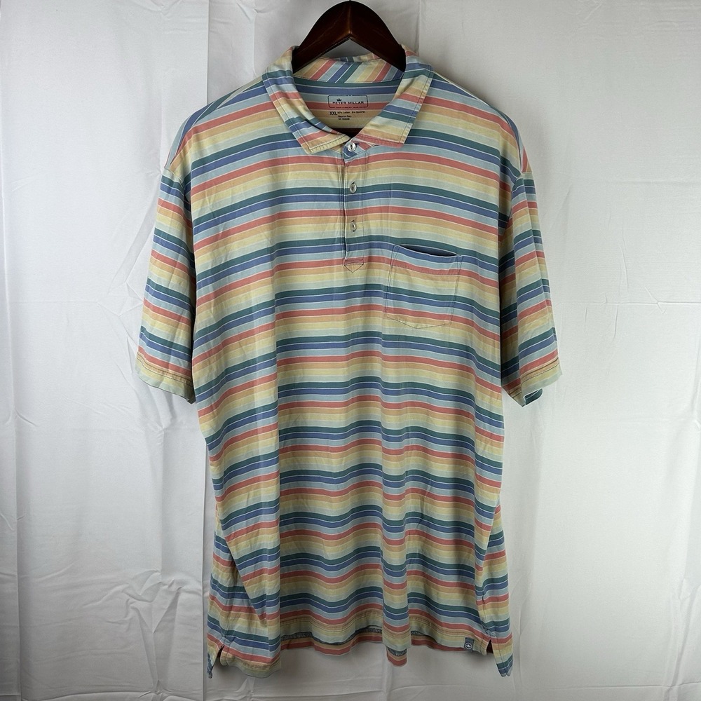 Peter Millar Pastel Rainbow Striped Cotton Spandex Polo Shirt‎ size XXL